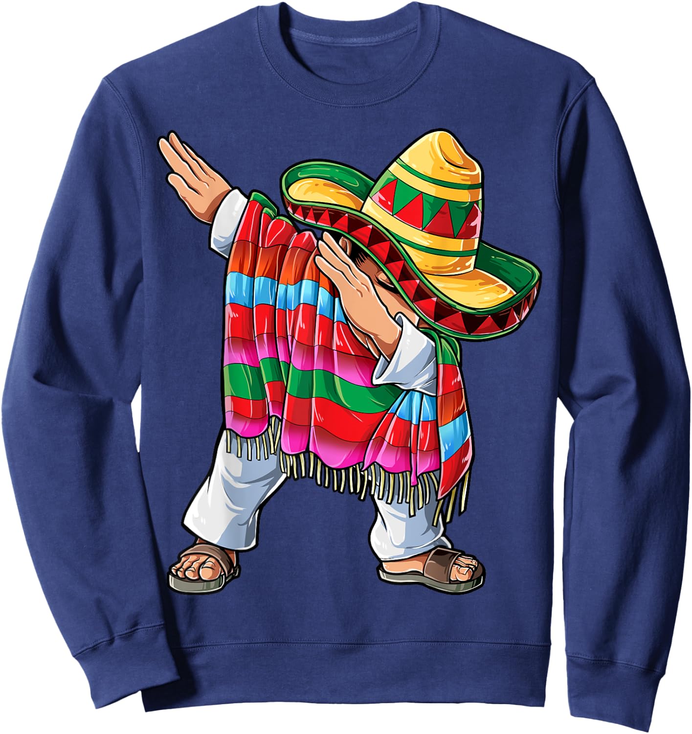 Dabbing Mexican Cinco de Mayo Poncho Men Women Dab Sombrero Sweatshirt - Sweatshirt | Navy