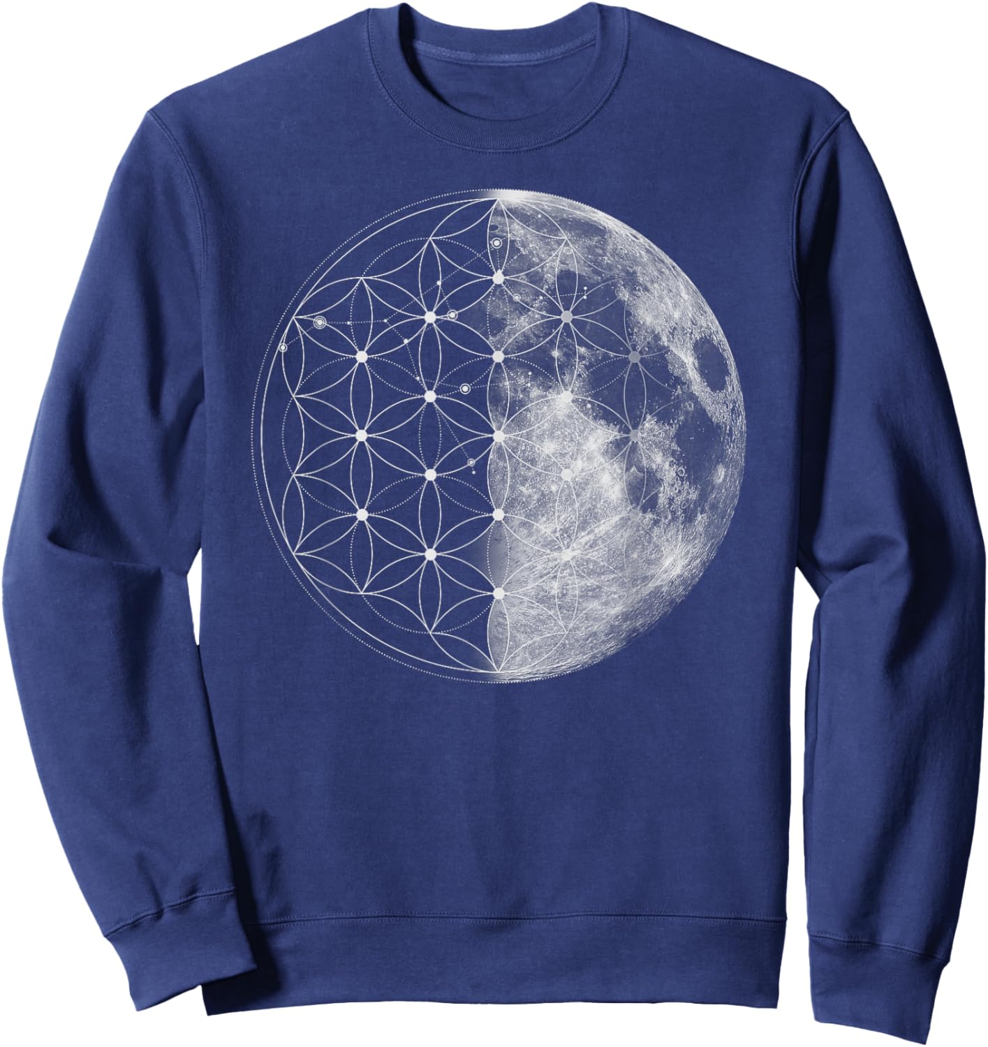 The Dharma Store - Flower of Life Moon - Sacred Geometry Sweatshirt - Sweatshirt | Navy