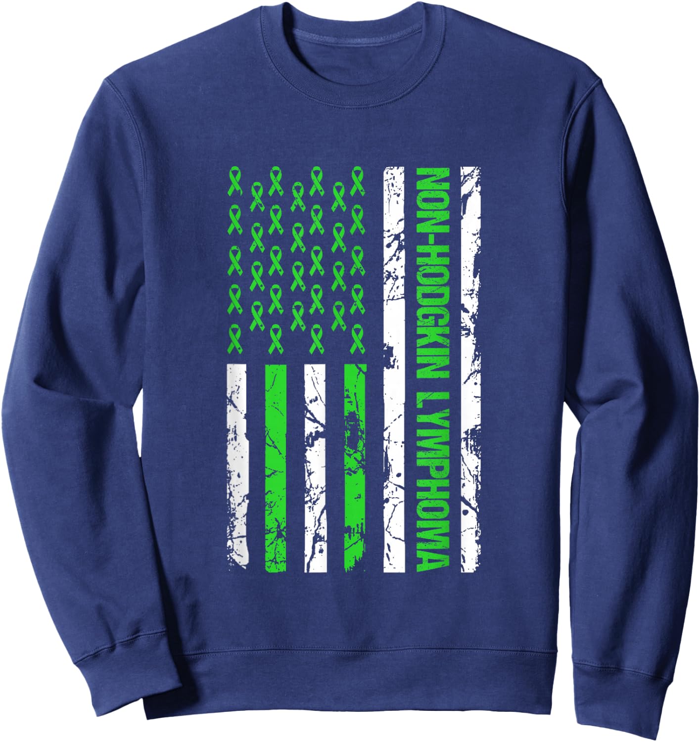 Non Hodgkin Lymphoma Flag Lime Green Ribbon Awareness Sweatshirt - Sweatshirt | Navy