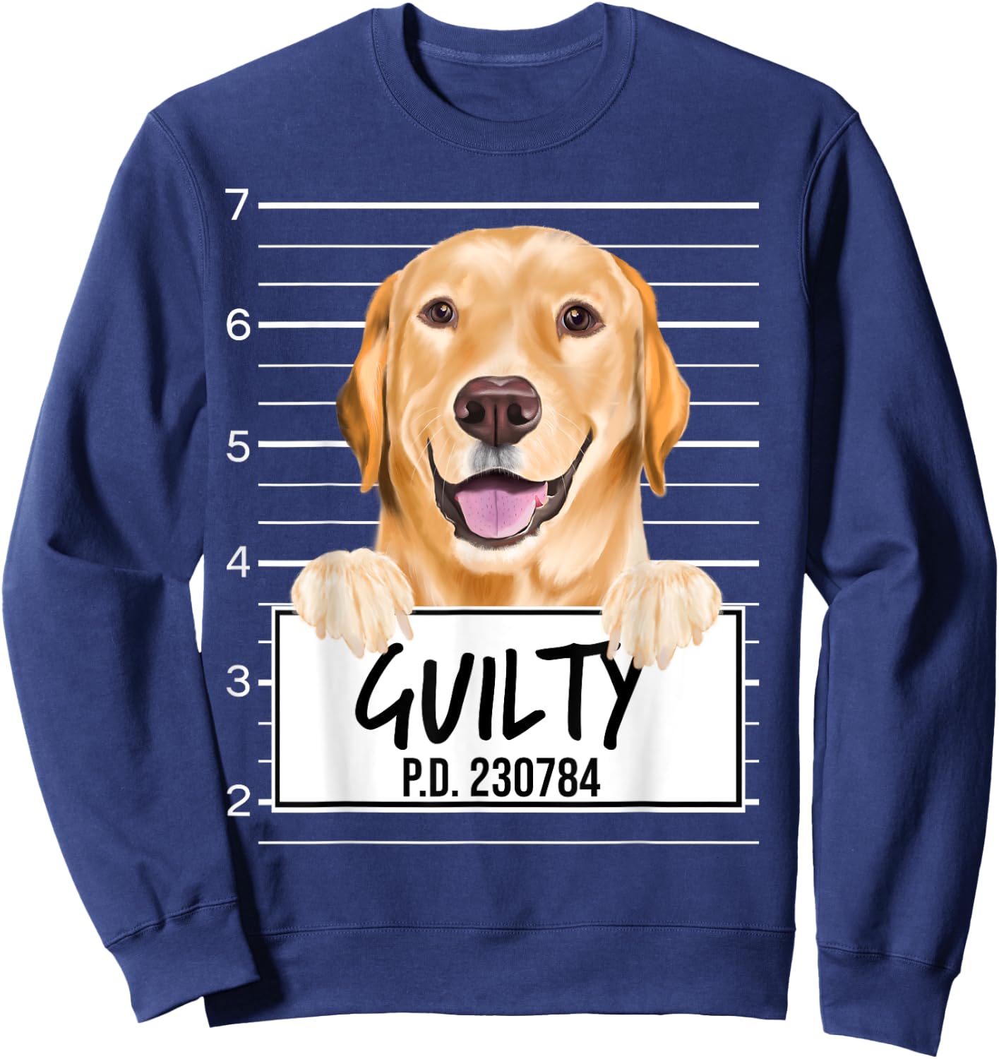 Funny Yellow Labrador Retriever Mugshot Guilty Dog Men Women Girls Kids Sweatshirt - Sweatshirt | Navy