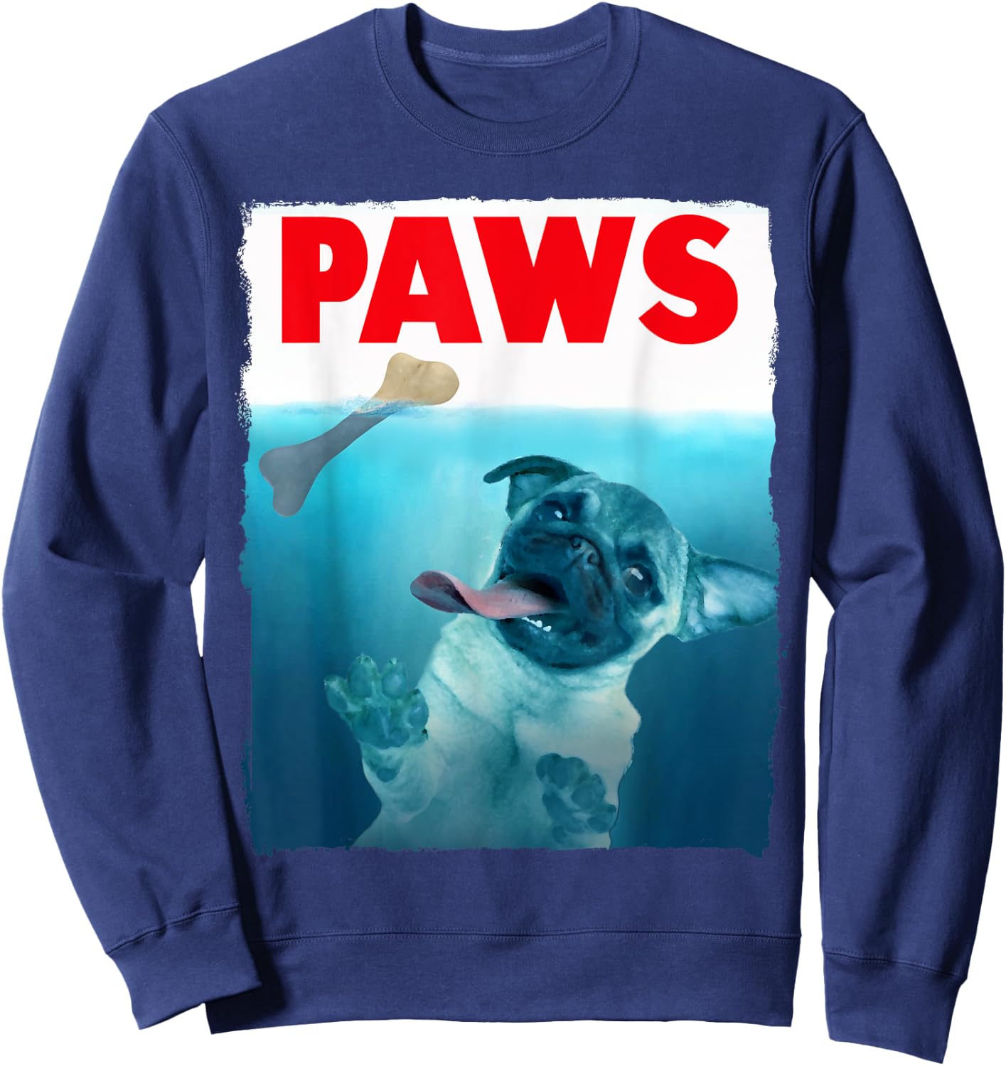 Paws Pug Dog and Bone Top Funny Cat Lover Parody Sweatshirt - Sweatshirt | Navy