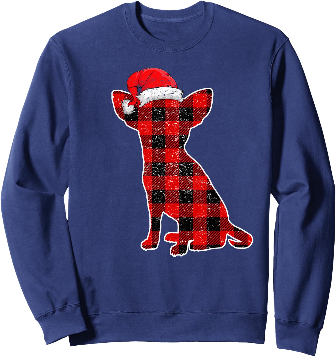 Christmas Plaid Dog Shirt, Christmas Chihuahua Pajama Men Women Kids Sweatshirt - Sweatshirt | Navy