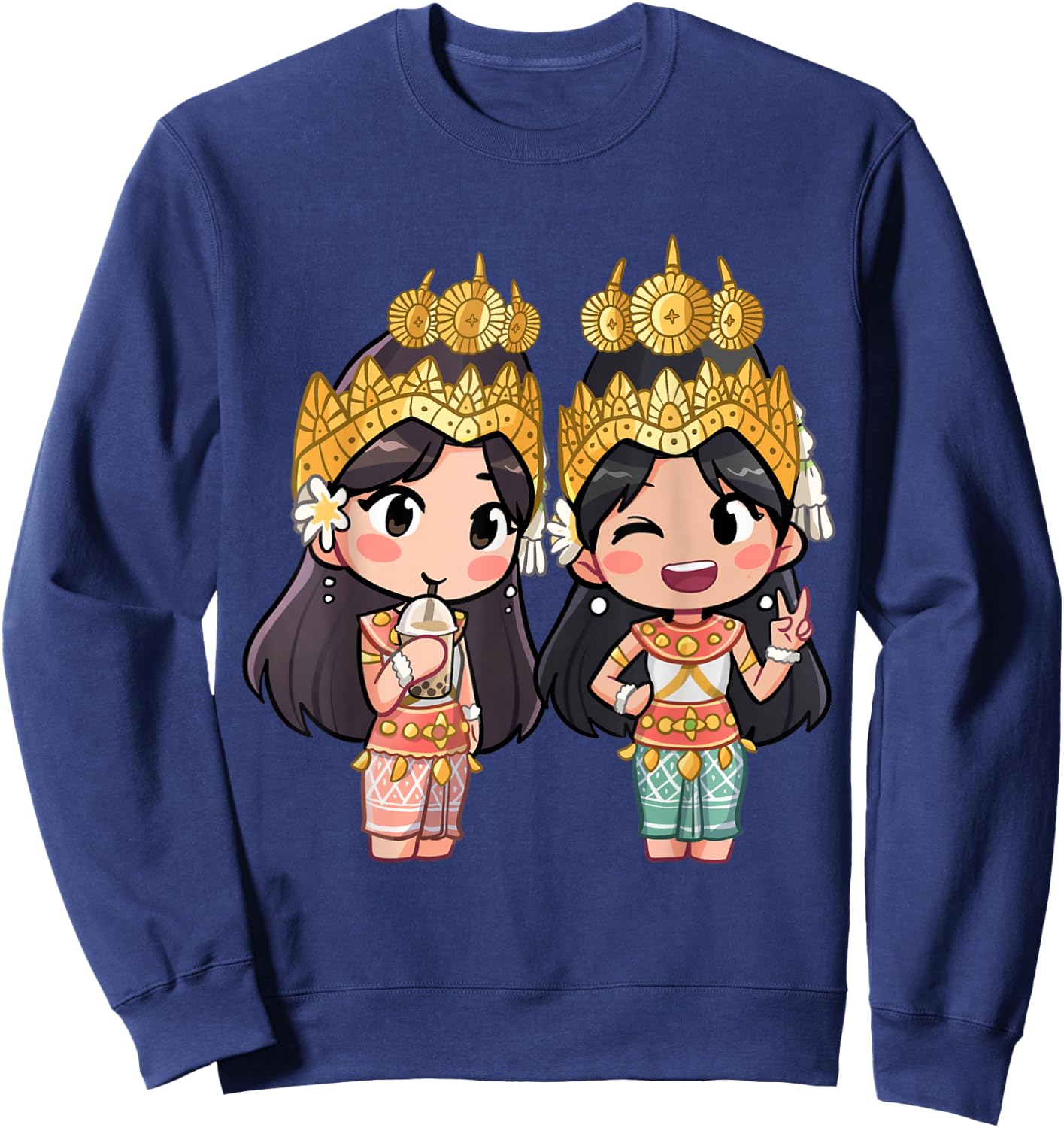 Cute Chibi Style Cambodian Khmer Apsara BFF Sweatshirt - Sweatshirt | Navy