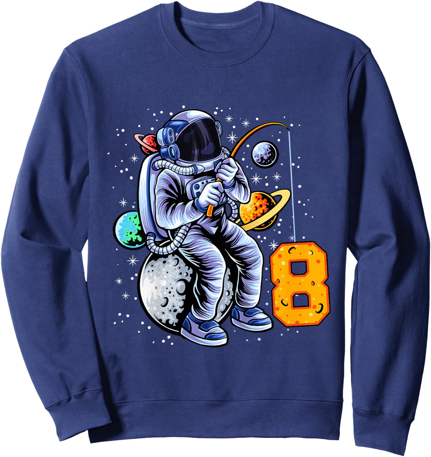 8 Years Old Birthday Boy Astronaut Gifts Space 8th B-Day Sweatshirt - Sweatshirt | Navy