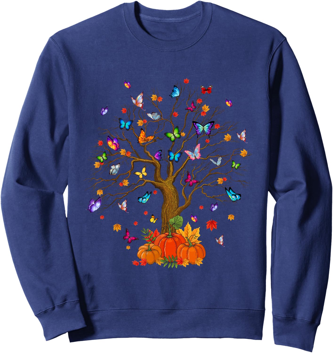Butterfly Tree Fall Pumpkin Shirts Halloween Autumn Sweatshirt - Sweatshirt | Navy