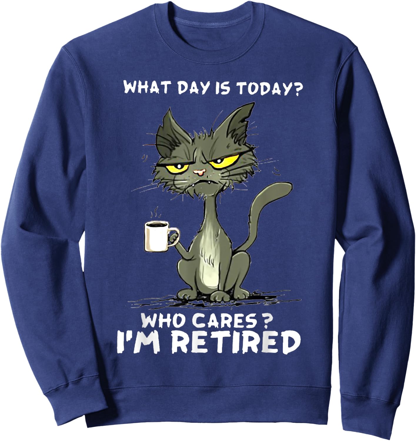 Cat What day is today Who Care I'm Retired Sweatshirt - Sweatshirt | Navy