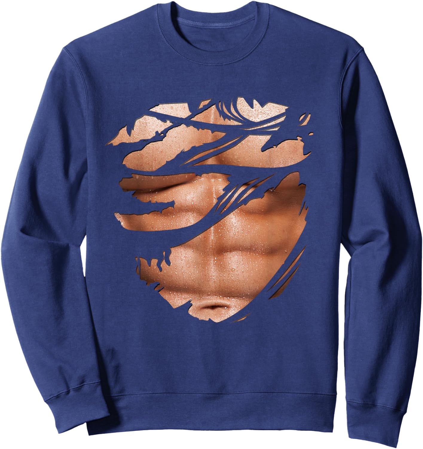 Torn Shirt Ripped Muscles Six Pack Abs Bodybuilder Funny Sweatshirt - Sweatshirt | Navy