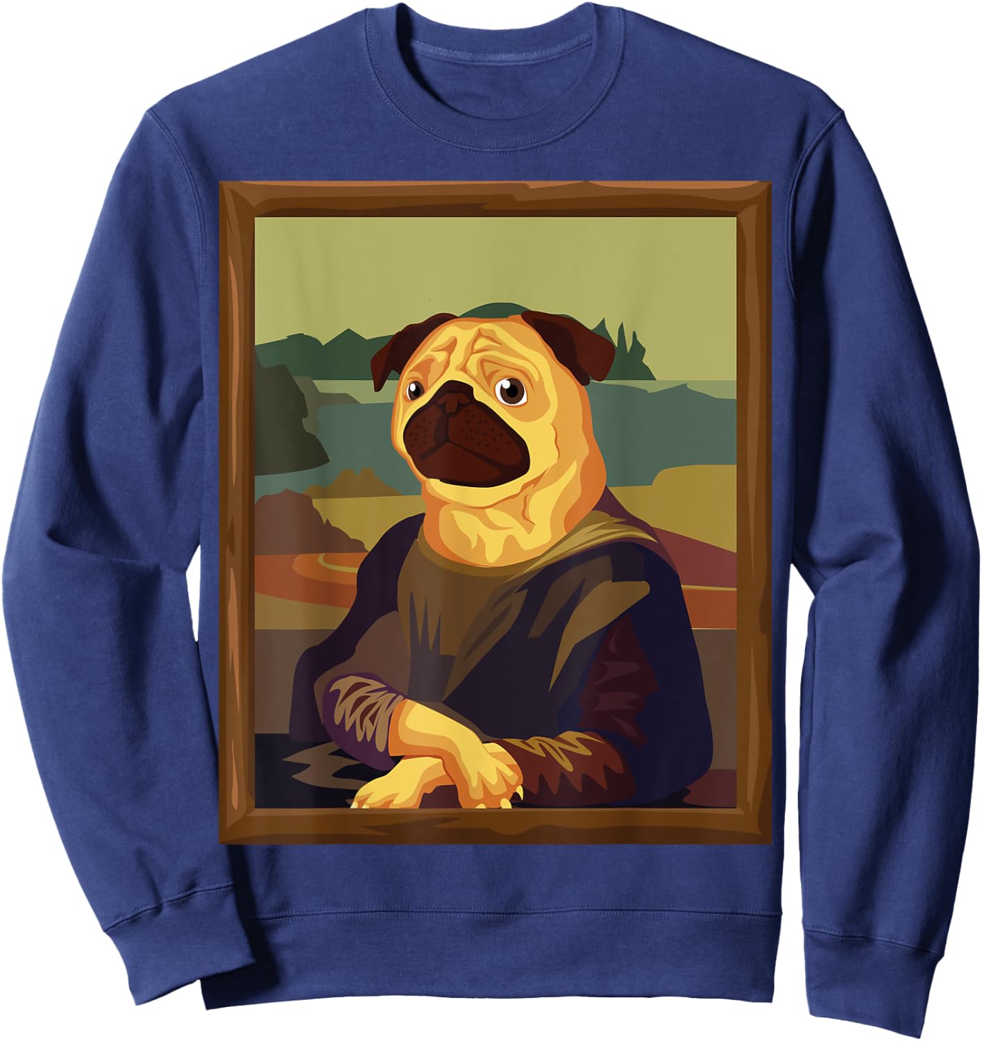 Funny Mona Lisa Pug Art Parody Sweatshirt - Sweatshirt | Navy