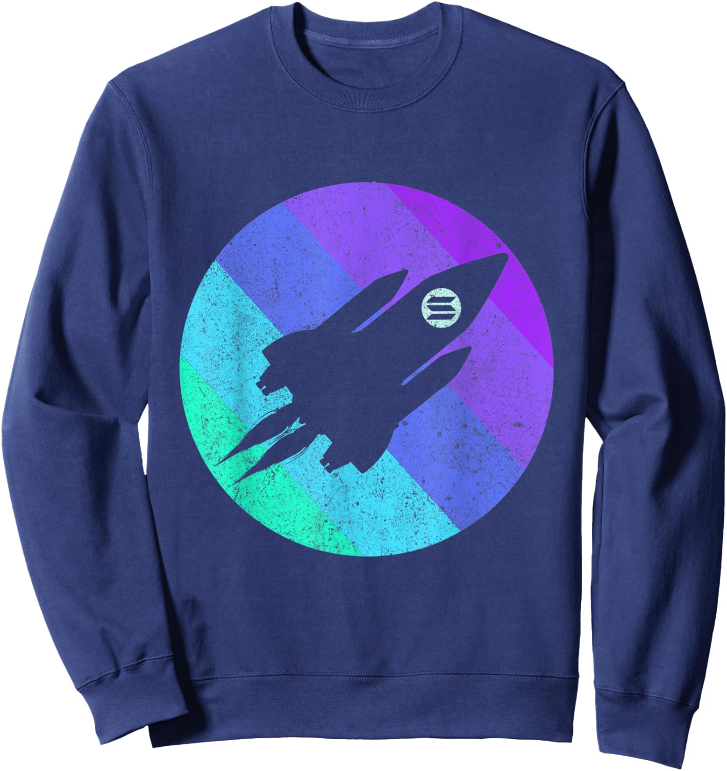 Solana To The Moon SOL Crypto Coin Spaceship | Retro Solana Sweatshirt - Sweatshirt | Navy