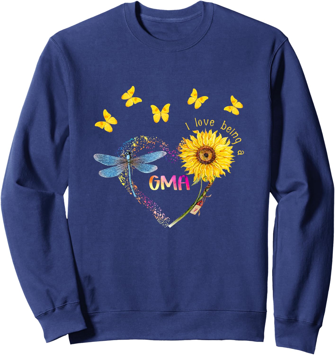 Personalized I Love Being Gma Sunflower Dragonfly Sweatshirt - Sweatshirt | Navy