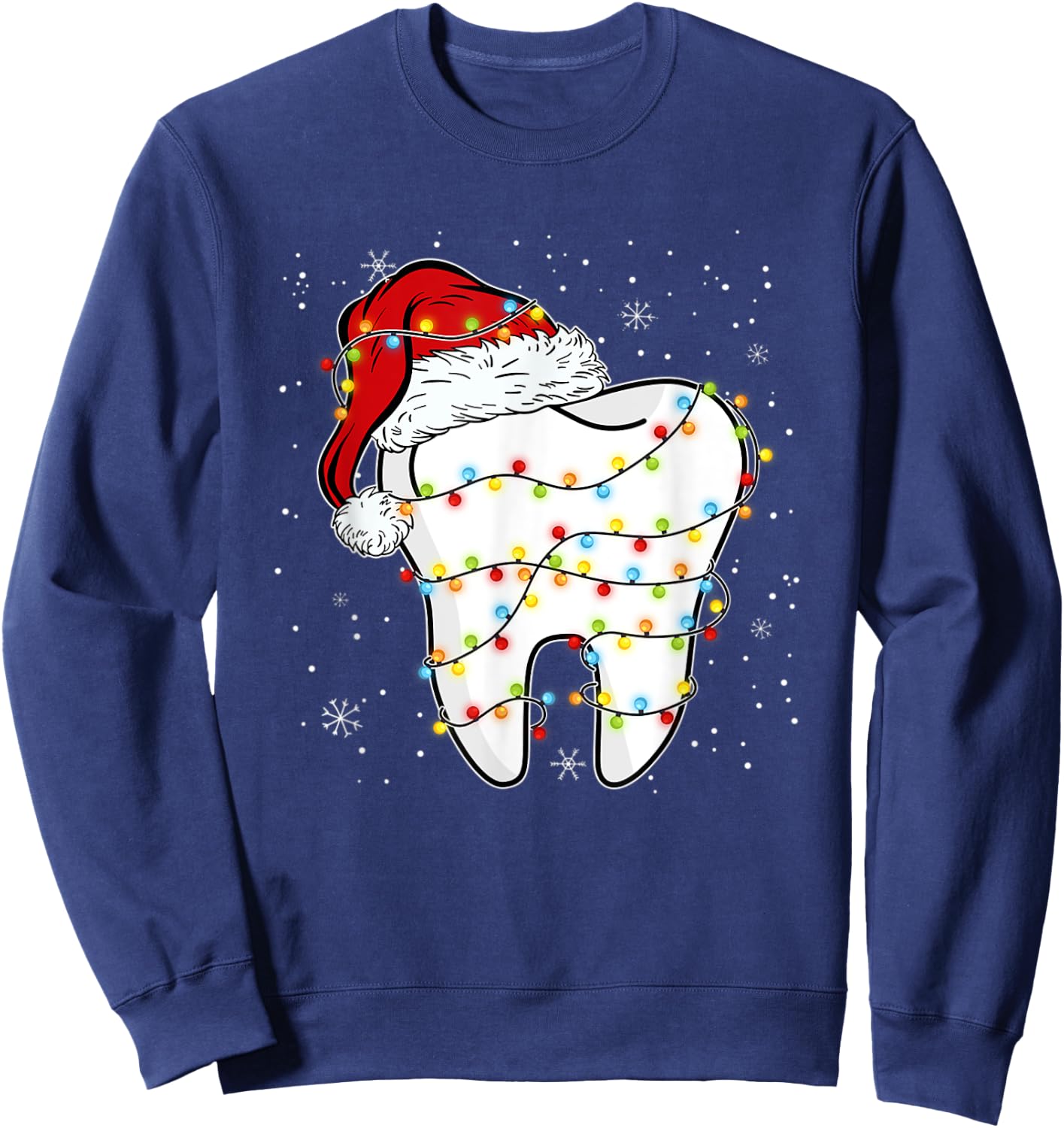 Dentist Christmas Funny Teeth Christmas Light Dental Crew Sweatshirt - Sweatshirt | Navy