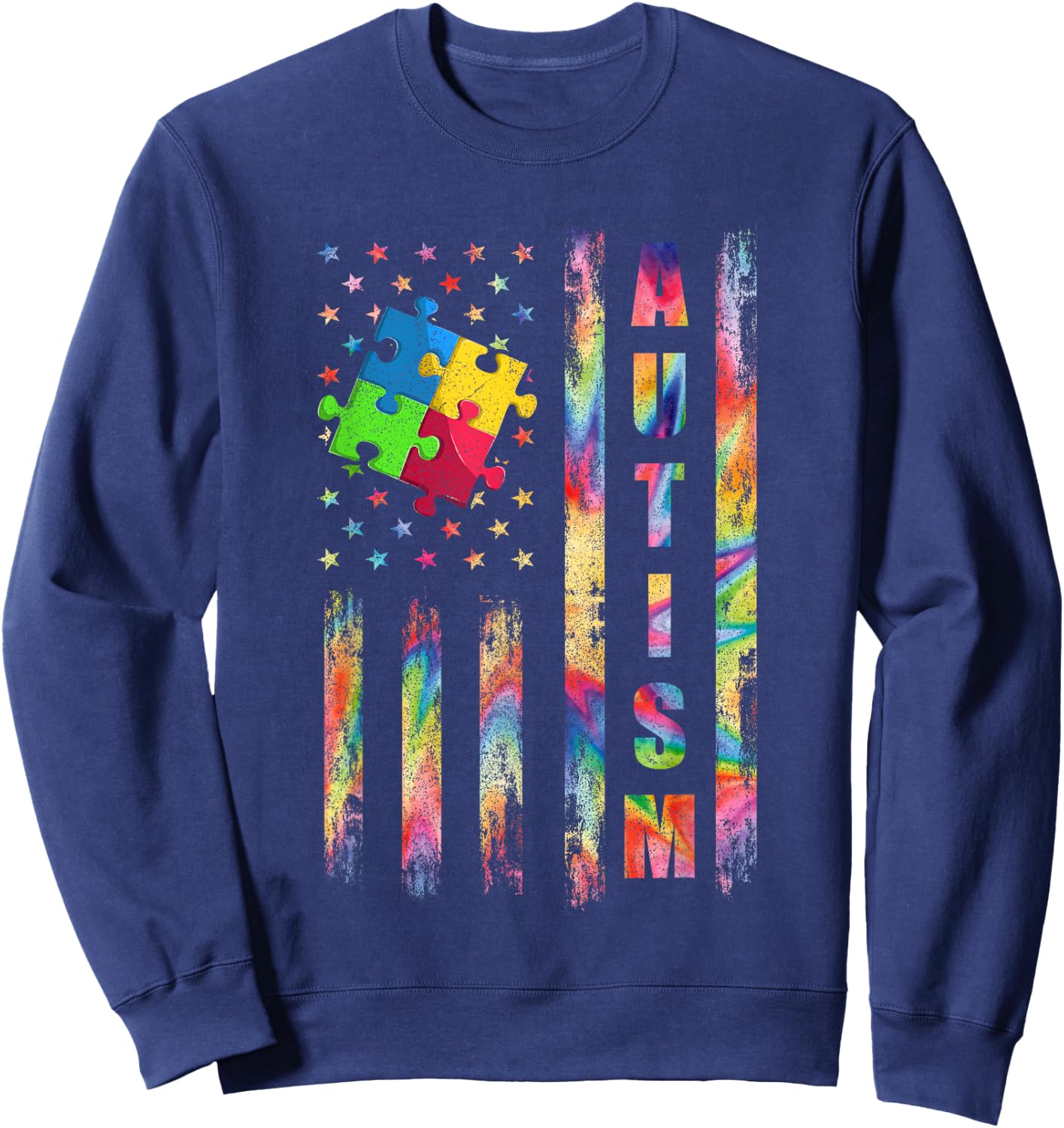 Autism Awareness Flag Shirts, American Flag Autism Dad Mom Sweatshirt - Sweatshirt | Navy