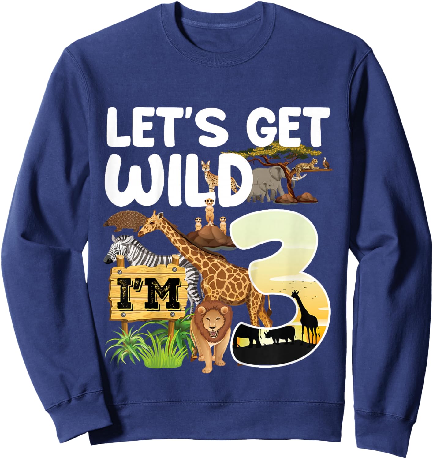 3 Year Old Zoo Birthday Safari Jungle Animal 3rd B-Day Sweatshirt - Sweatshirt | Navy