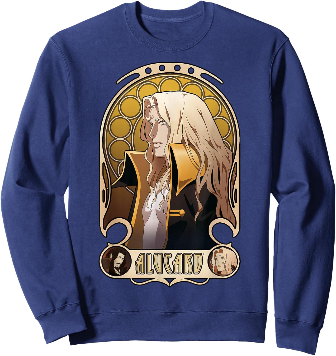 Castlevania Netflix Alucard Portrait , Men's Black Small Classic Fit Short Sleeve Sweatshirt - Sweatshirt | Navy