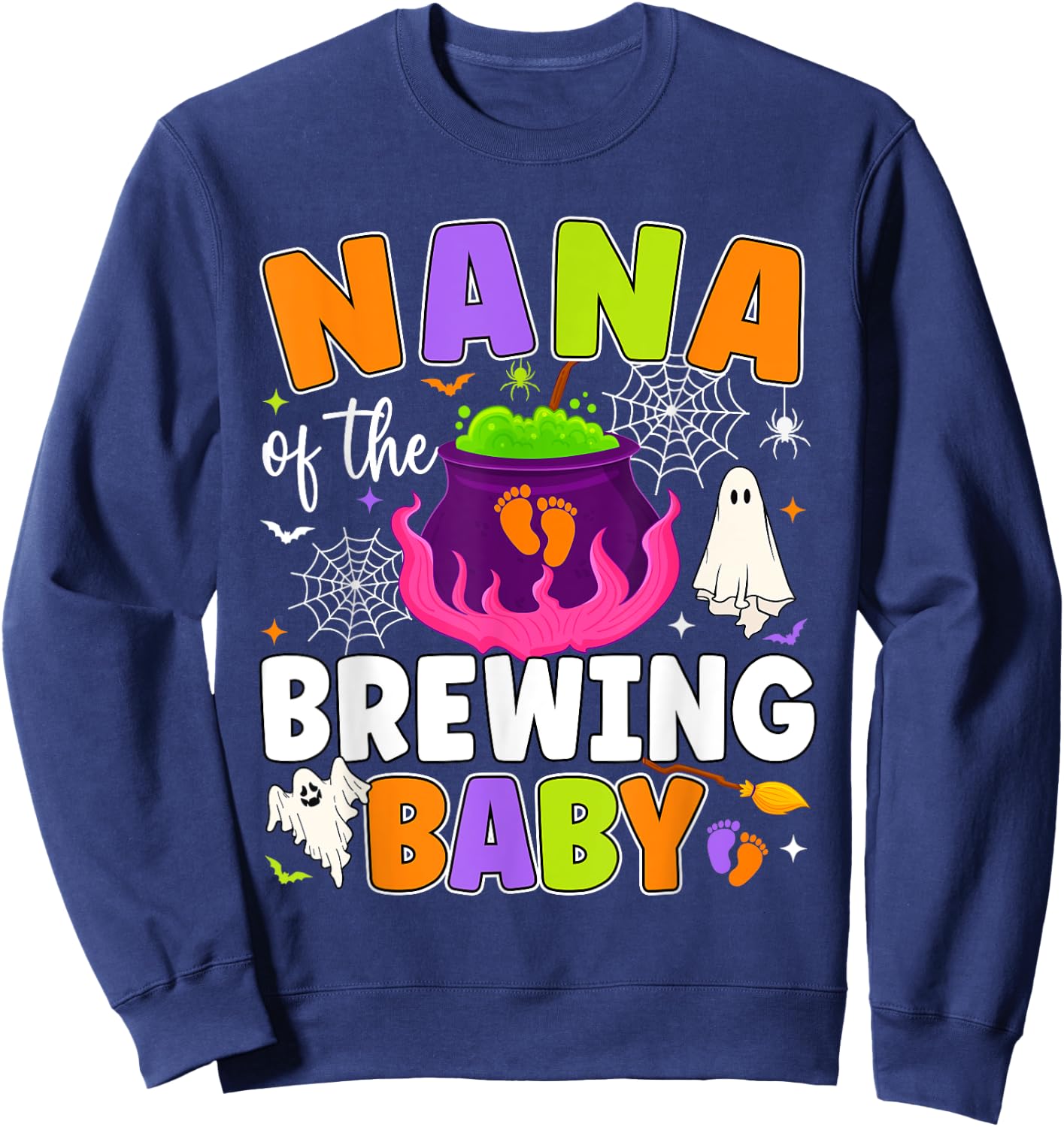 Nana of the Brewing Baby Halloween Theme Baby Shower Spooky Sweatshirt - Sweatshirt | Navy