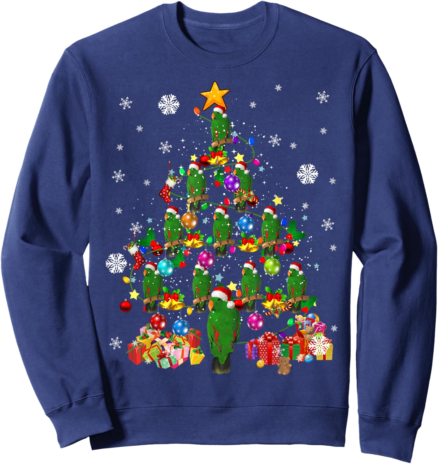 Santa Eclectus Birds Christmas Tree Lights Santa Parrots Sweatshirt - Sweatshirt | Navy