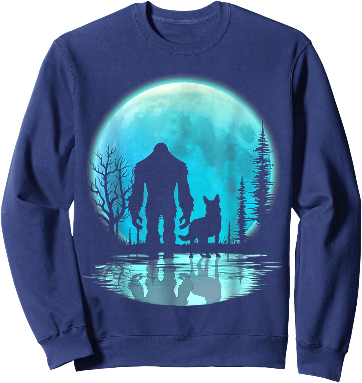 Bigfoot German Shepherd Dog Walk Moon and Darkness Sweatshirt - Sweatshirt | Navy