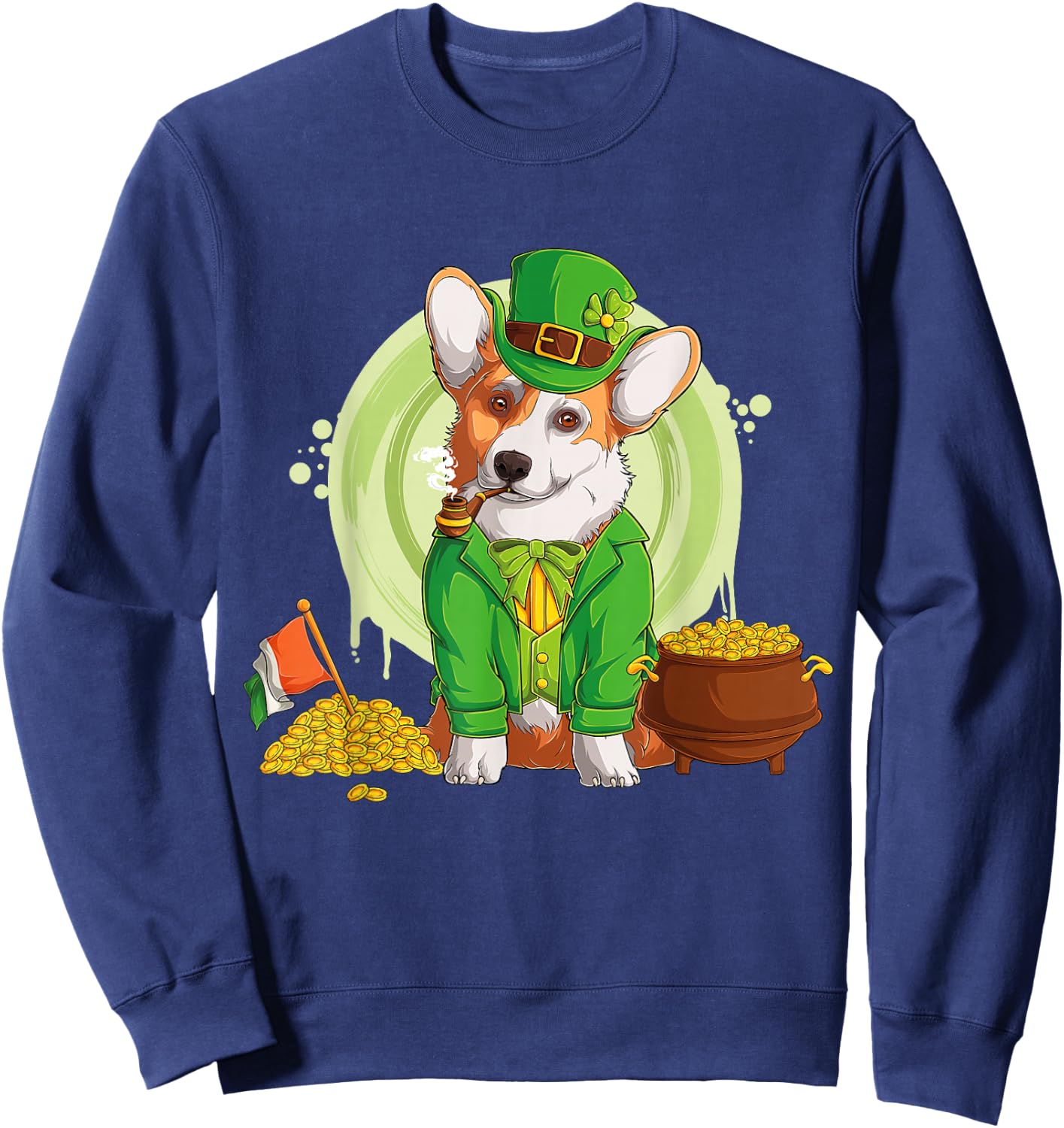 Welsh Corgi Dog Leprechaun Hat Irish Flag | St Patricks Day Women Kids Sweatshirt - Sweatshirt | Navy