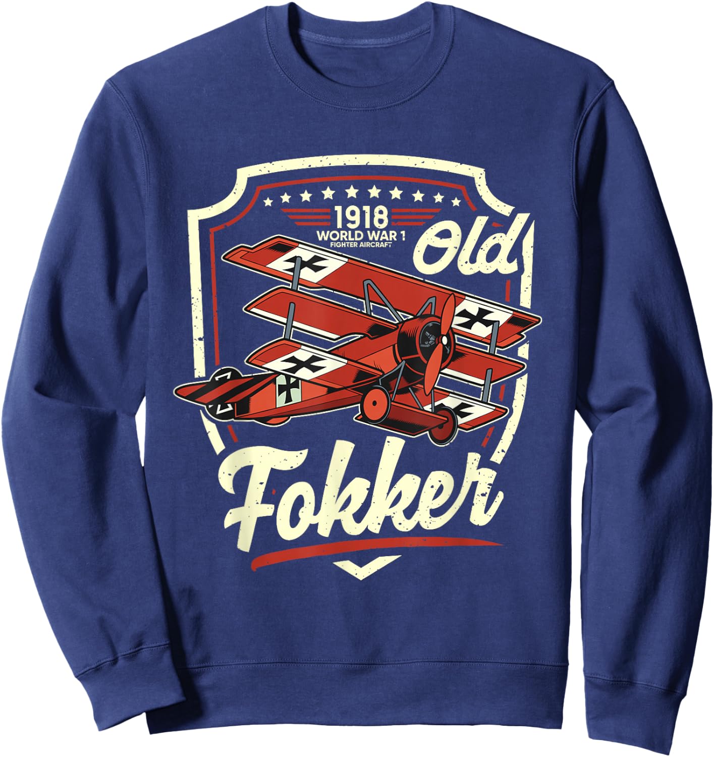 Old Fokker WW1 Shirt WW1 Plane Shirt German Fokker Sweatshirt - Sweatshirt | Navy