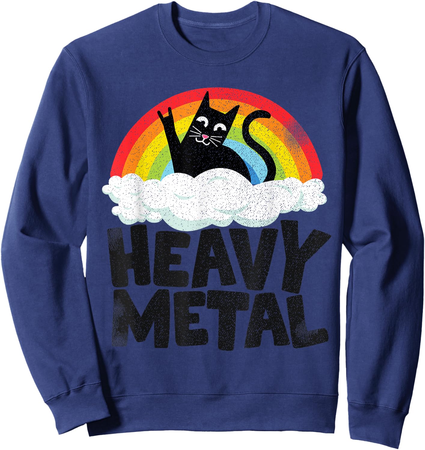 Heavy Metal Cat Rainbow Retro Kids Goth Funny Death Metal Sweatshirt - Sweatshirt | Navy