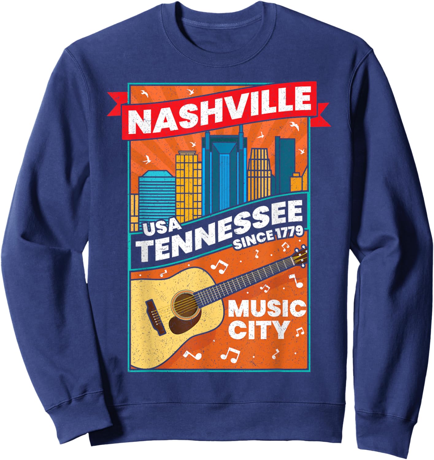 Nashville Tennessee USA Music City Guitar Musician Music Sweatshirt - Sweatshirt | Navy
