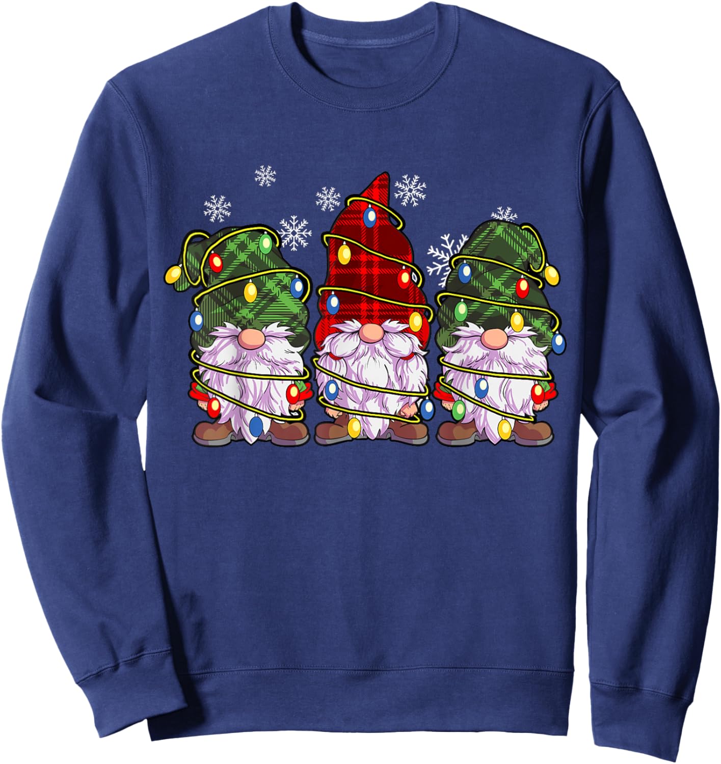 Three Gnomes Men Women Buffalo Plaid Red Christmas Sweatshirt - Sweatshirt | Navy