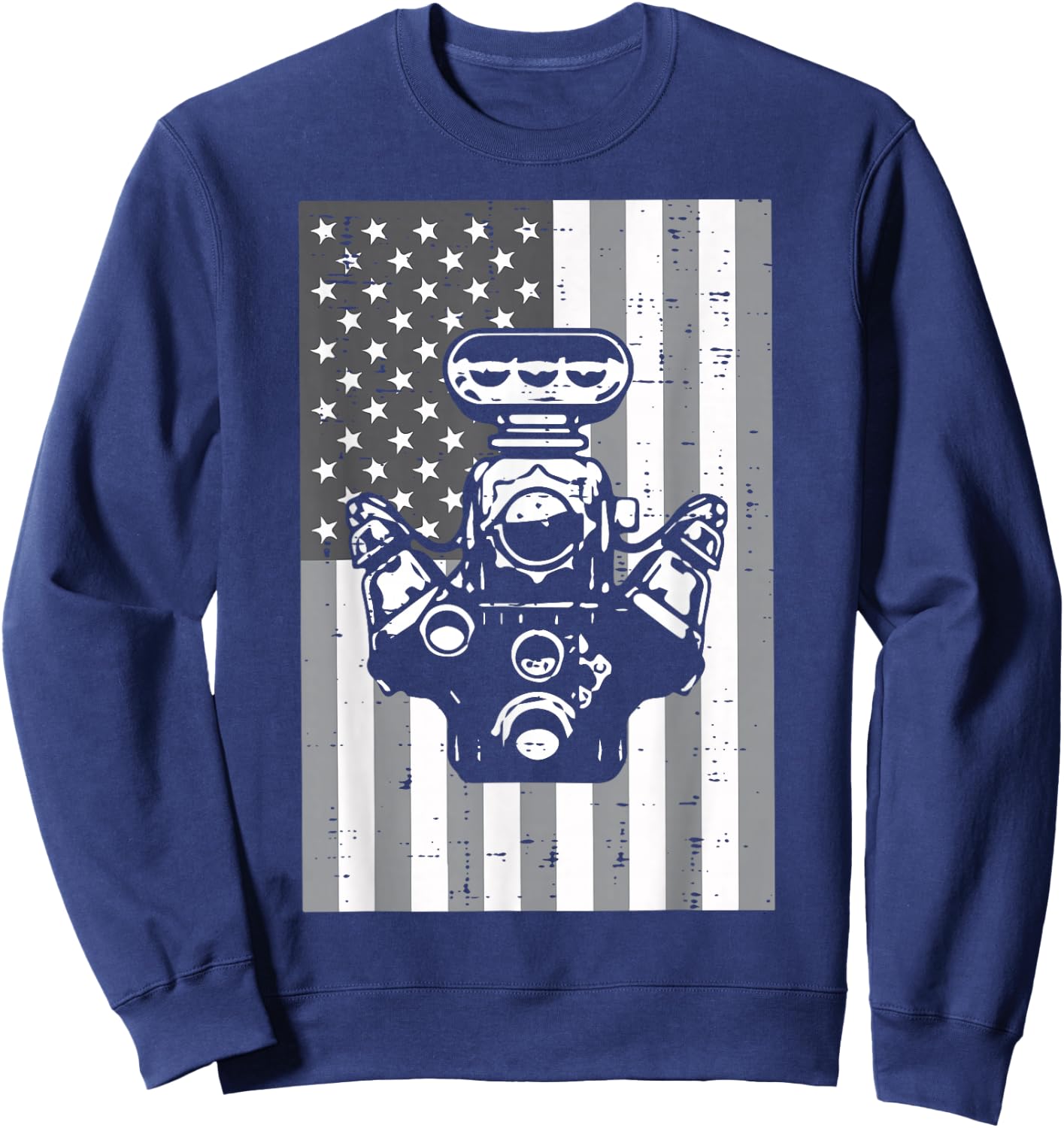 Car Engine American Flag Auto Mechanic Garage Patriotic Men Sweatshirt - Sweatshirt | Navy