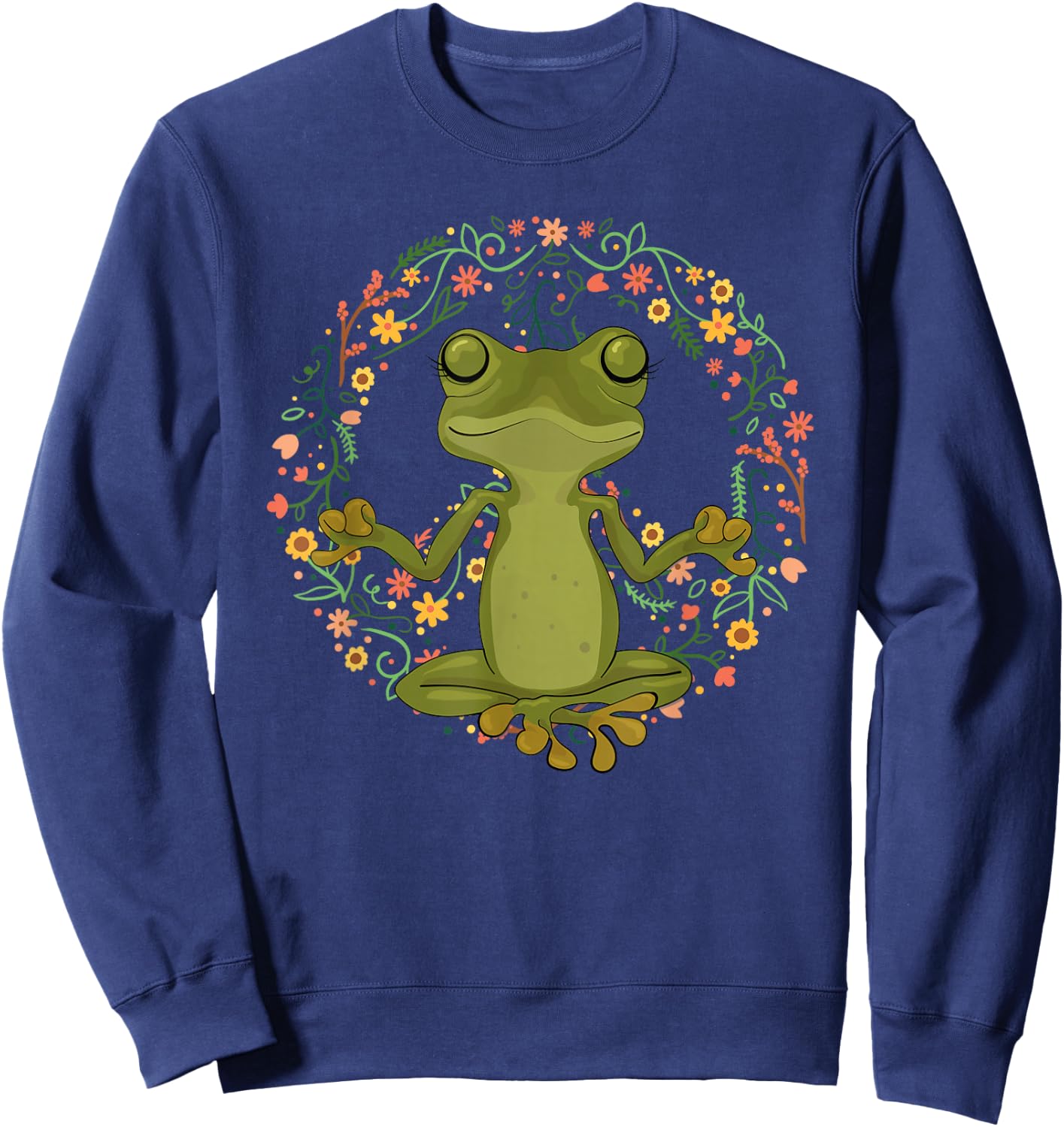Peace Sign Yoga Frogs Cool Peace Frog Floral Sweatshirt - Sweatshirt | Navy