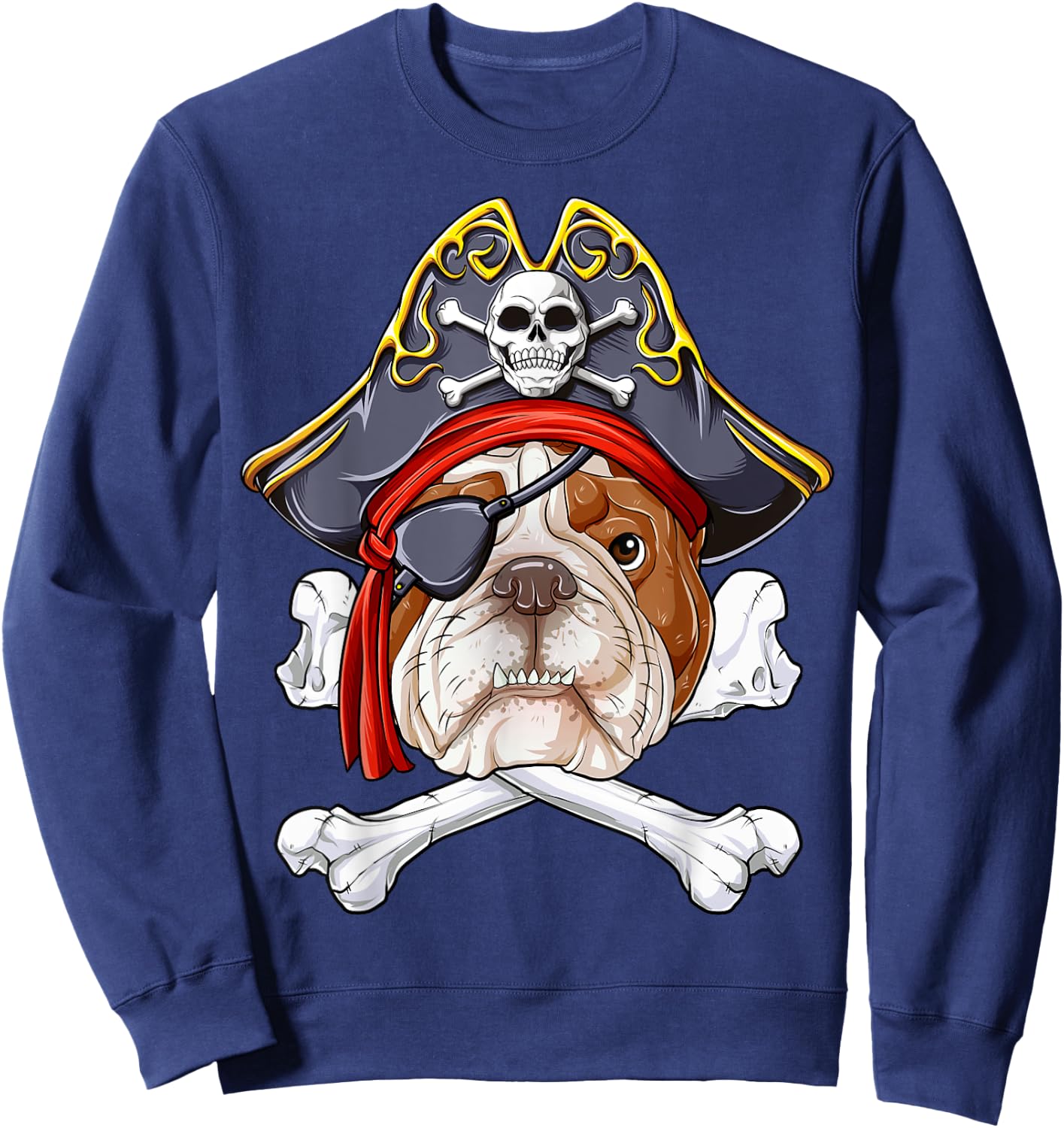 English Bulldog Pirate Jolly Roger Flag Skull Crossbones Sweatshirt - Sweatshirt | Navy