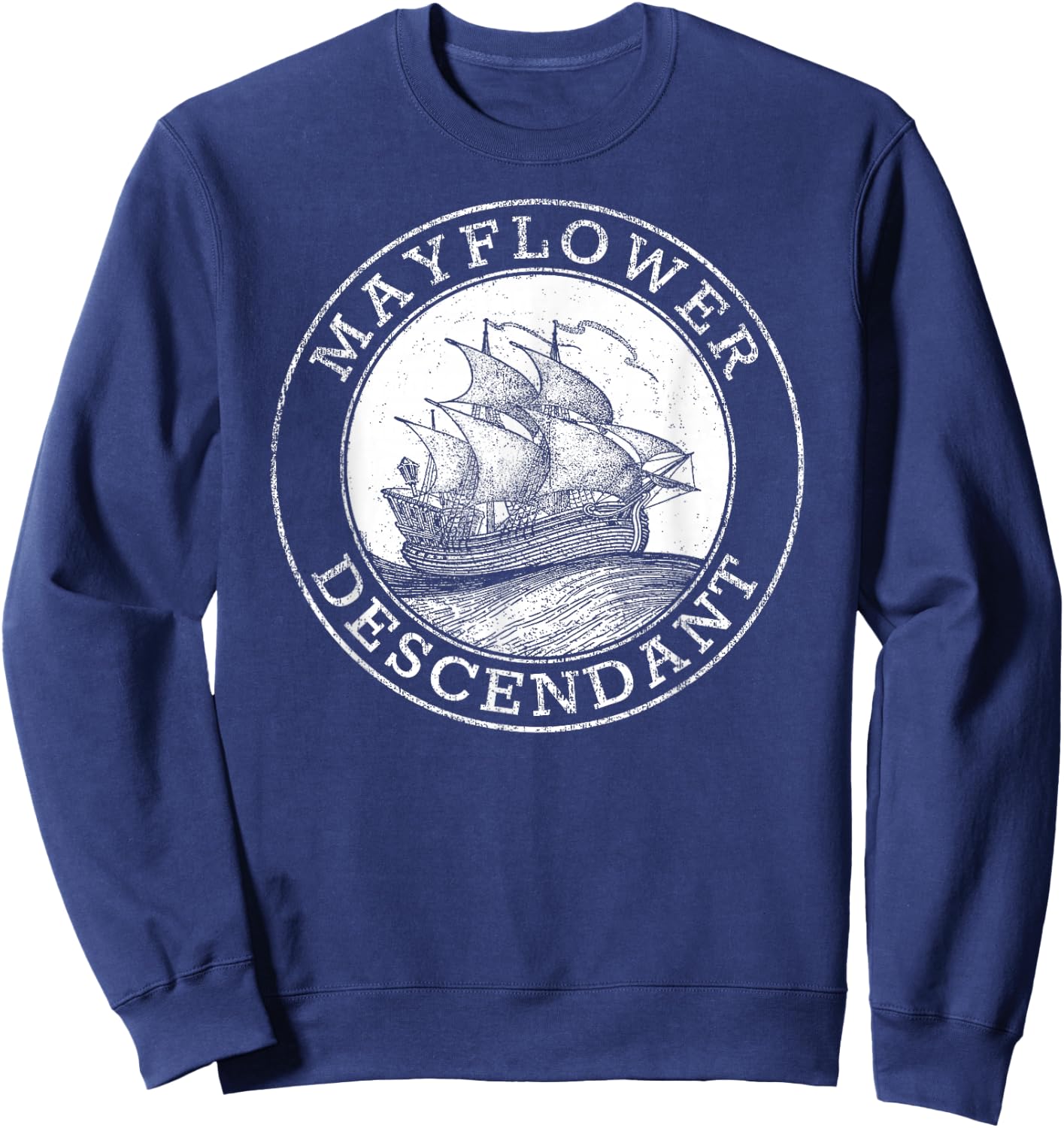 Mayflower Descendant 1620 Vintage Illustration Sweatshirt - Sweatshirt | Navy