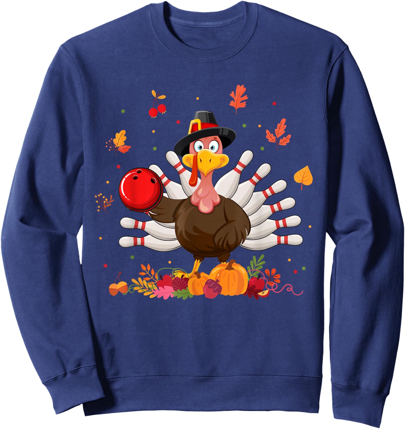 Happy Thanksgiving Turkey Bowling Lover Fall Turkey Autumn Sweatshirt - Sweatshirt | Navy