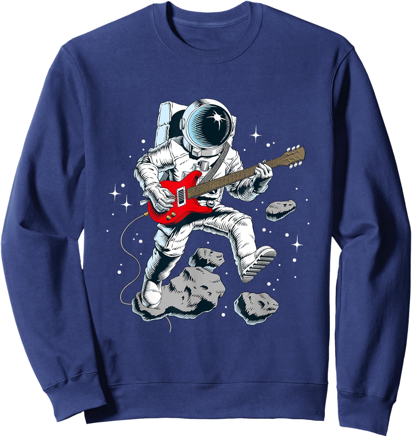 Wear Cool Space Astronaut Rock & Roll Music Guitar Graphic Sweatshirt - Sweatshirt | Navy
