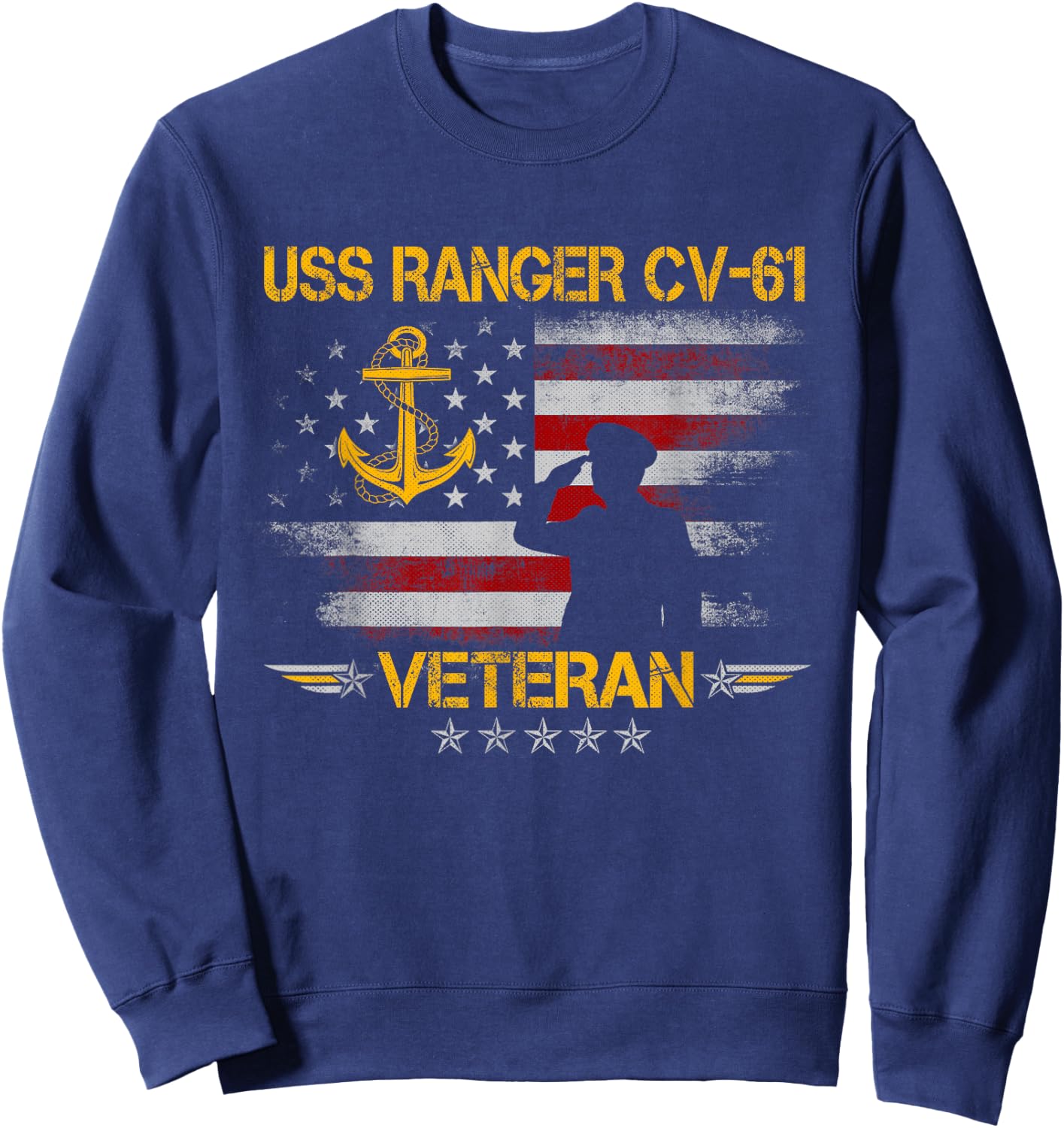 USS Ranger CV-61 Aircraft Carrier Veteran Flag Veterans Day Sweatshirt - Sweatshirt | Navy