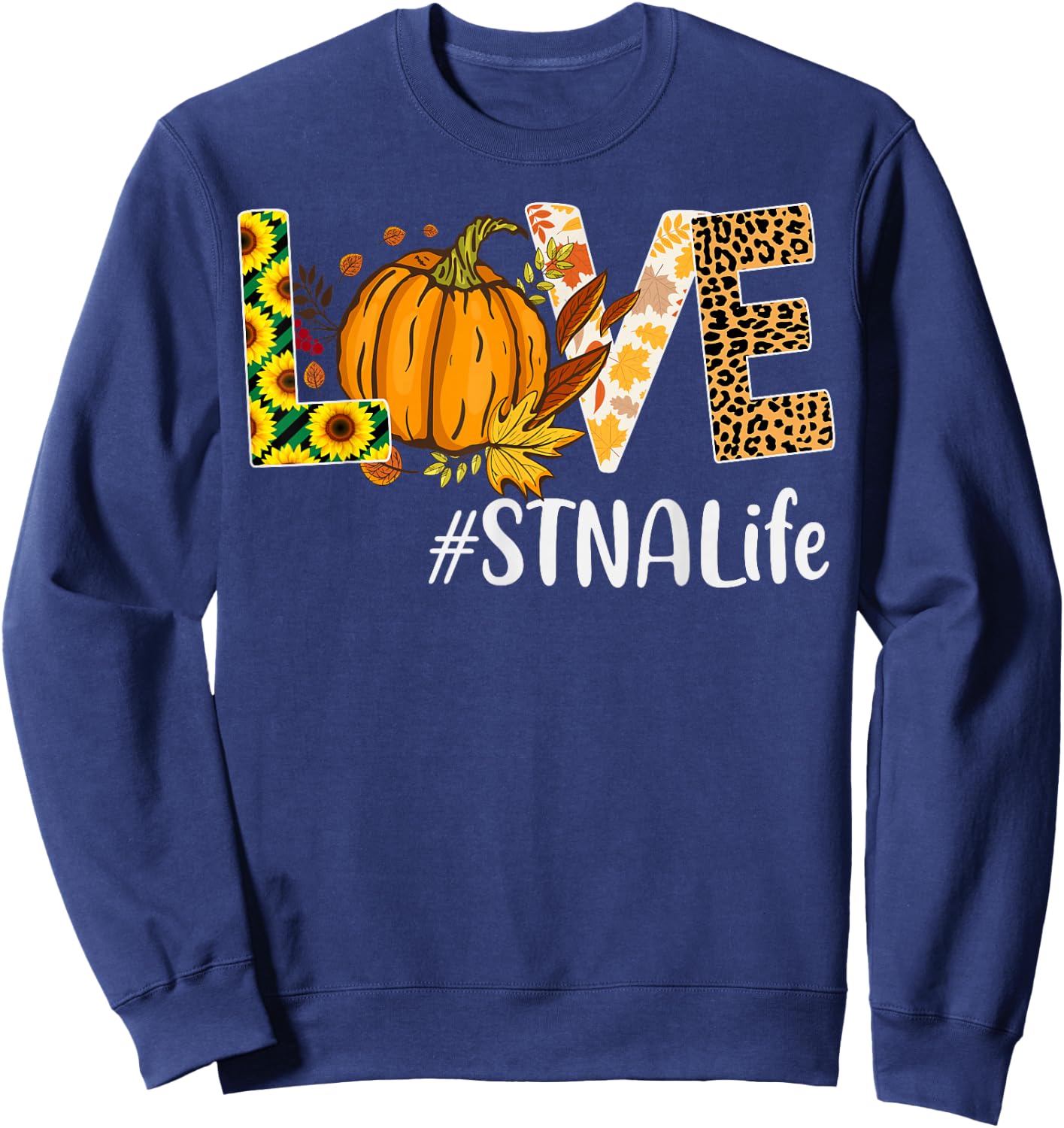 STNA Life Love Fall Pumpkin leopard Halloween Autumn Sweatshirt - Sweatshirt | Navy
