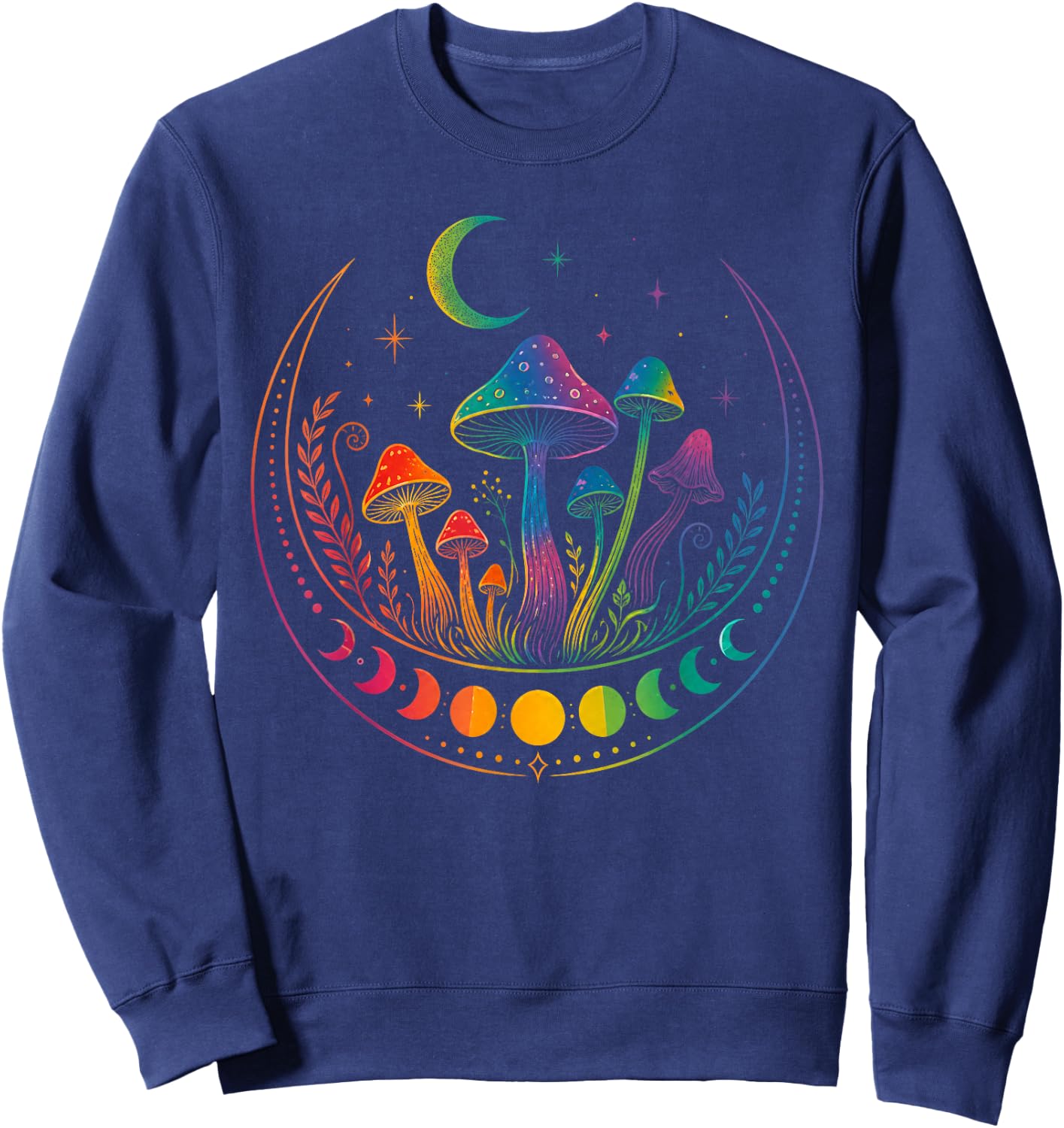 Gay Pride Mushroom Moon Phases LGBT Ally Rainbow Witchy Vibe Sweatshirt - Sweatshirt | Navy