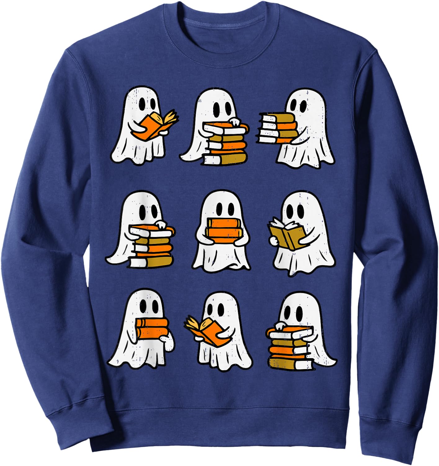 Ghost Reading Book Halloween Librarian Teacher Book Lover Sweatshirt - Sweatshirt | Navy