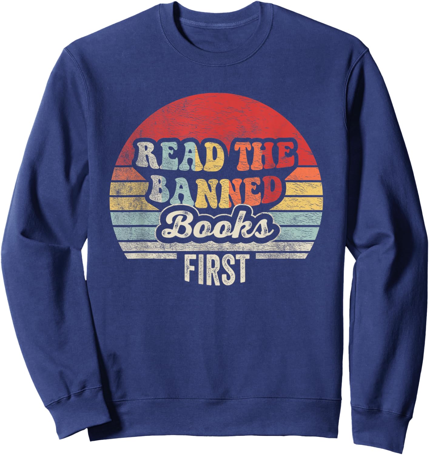 NICE 'N COOL Retro Vintage Read Banned Books First Teacher Librarian , Small, Black Sweatshirt - Sweatshirt | Navy
