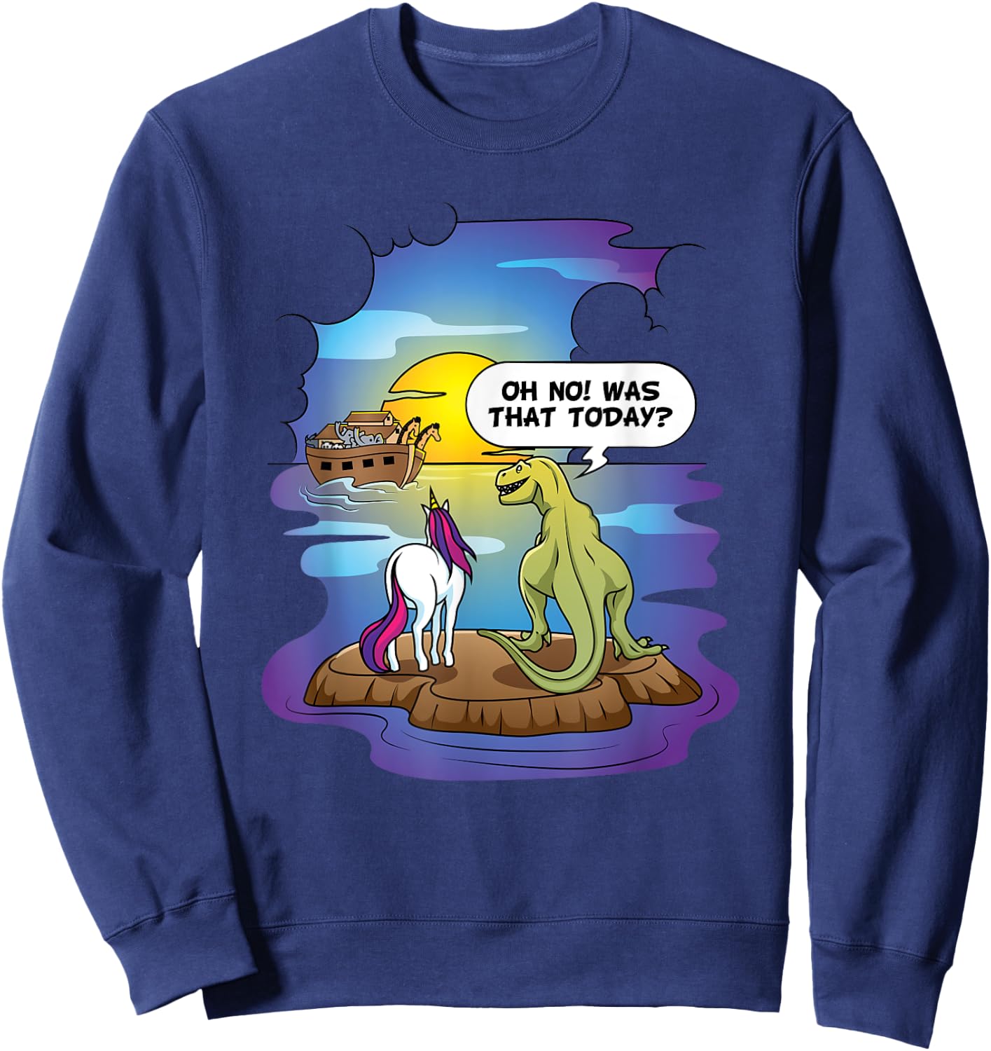 Christian Noah's Ark Bibble Pun Last Unicorn Dinosaur Sweatshirt - Sweatshirt | Navy