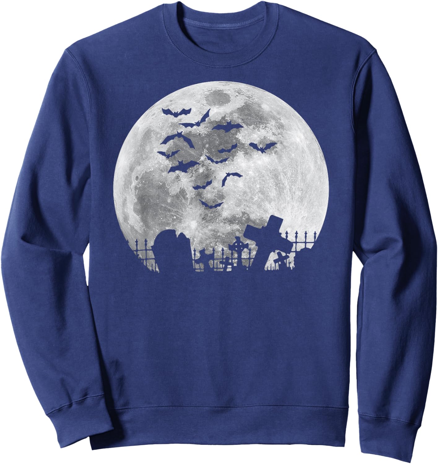 Halloween Full Moon Cemetery Graveyard Spooky Bats Night Sweatshirt - Sweatshirt | Navy