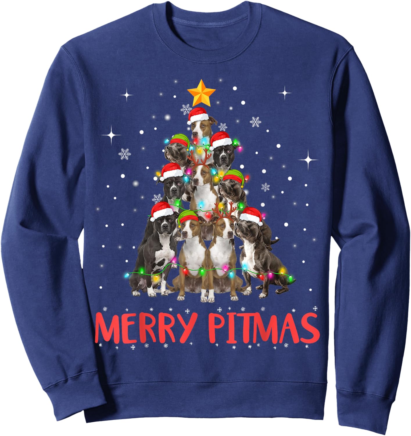 Merry Pitmas Pitbull Dog Ugly Christmas Sweater Tree Dogs Sweatshirt - Sweatshirt | Navy
