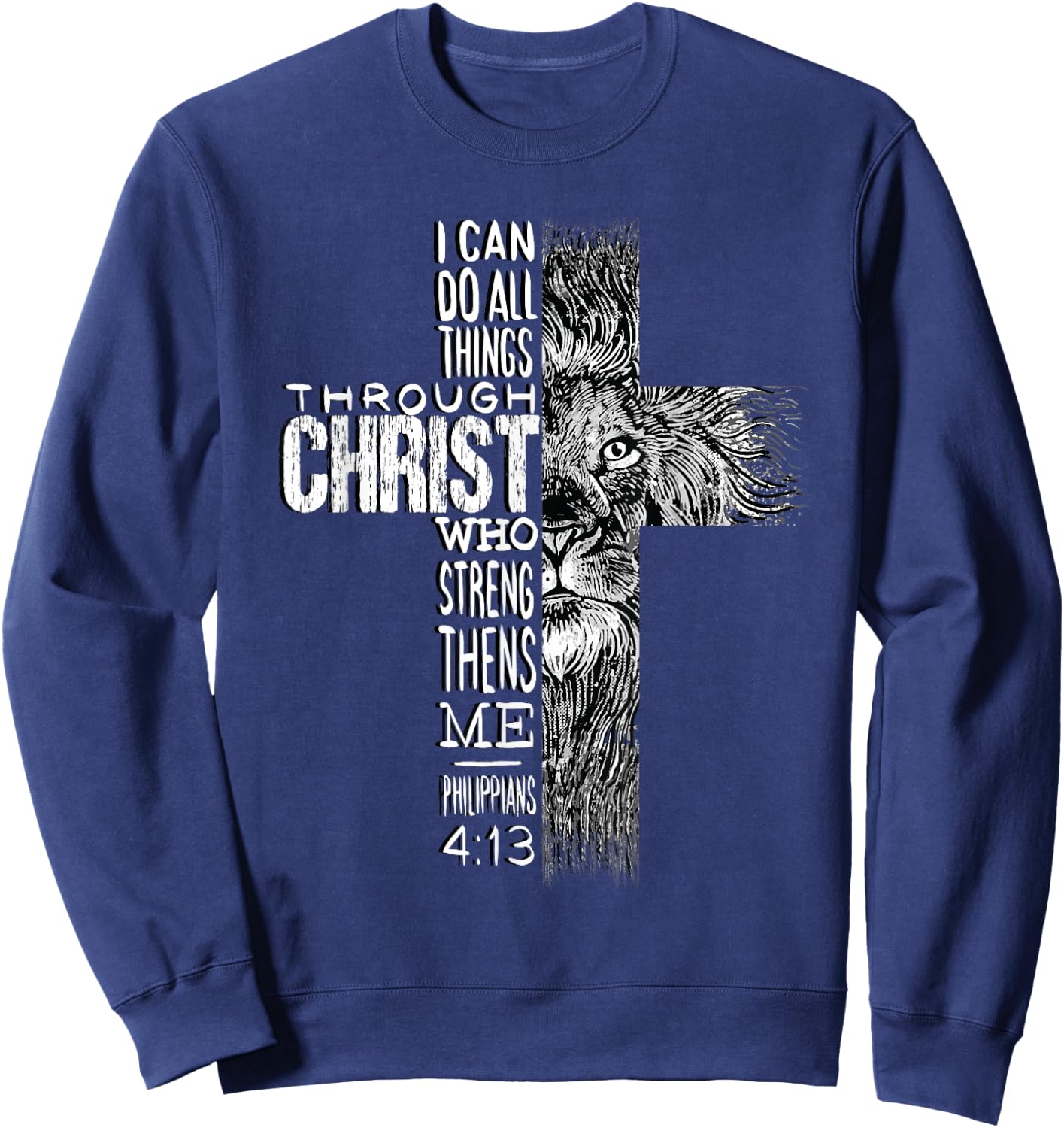 Christian Jesus Lion of Tribe Judah Cross Lion of Judah Sweatshirt - Sweatshirt | Navy