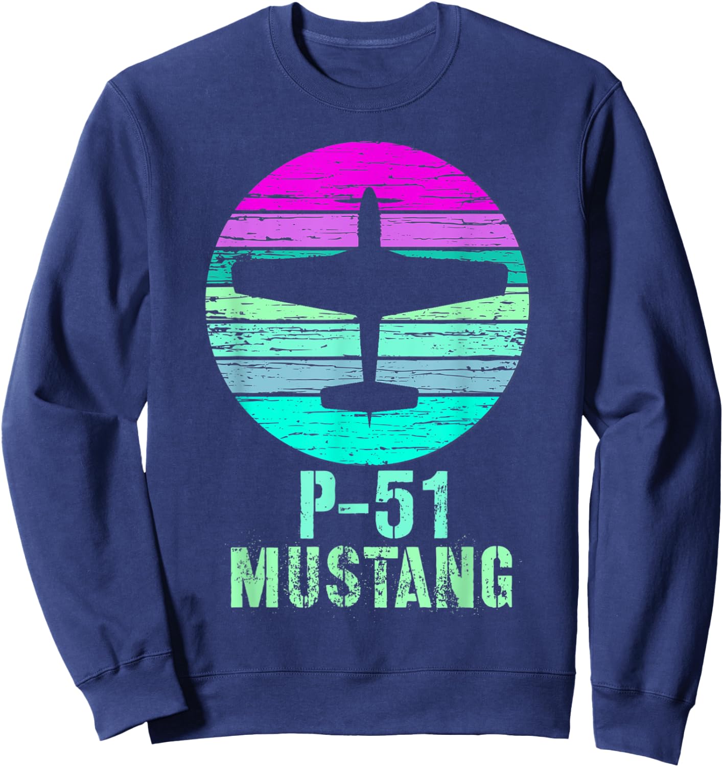 Vintage P-51 Mustang Fighter Plane Military Shirt Sweatshirt - Sweatshirt | Navy