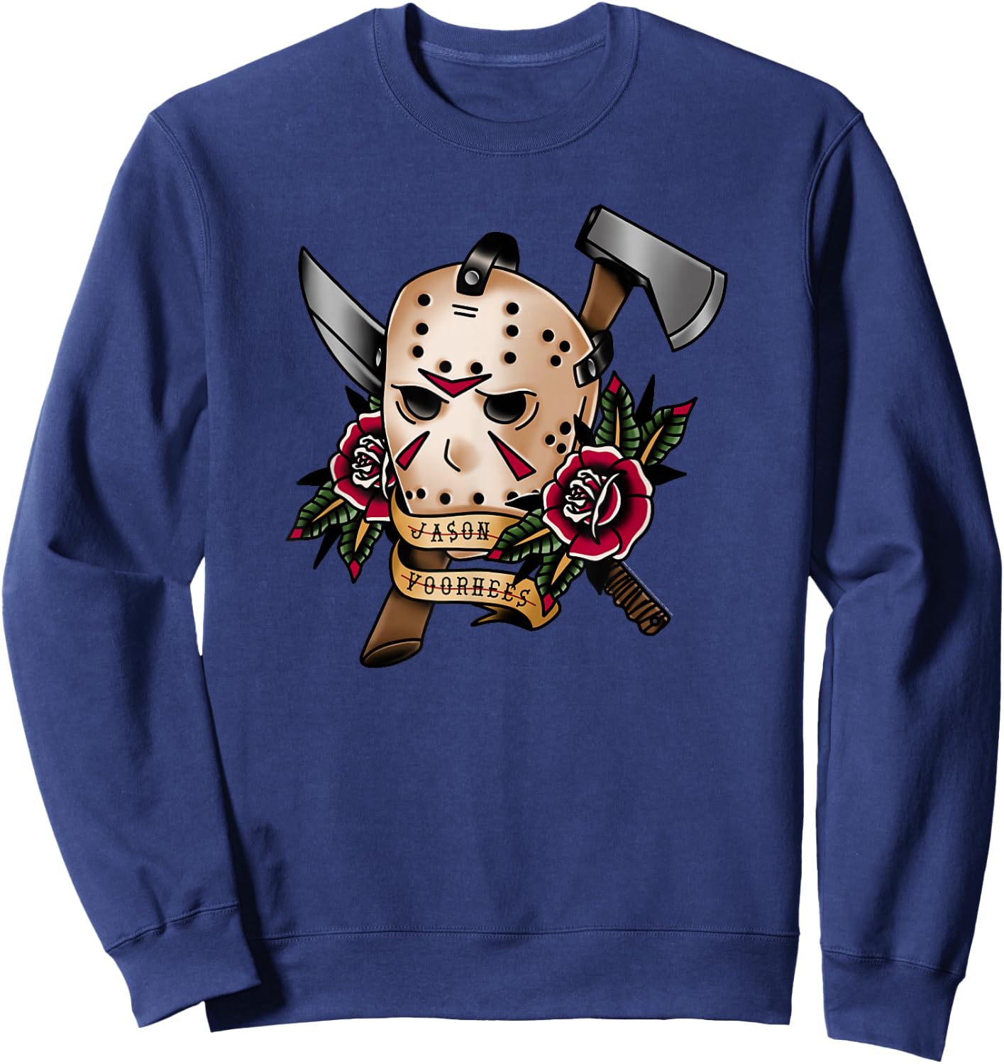 Friday The 13th Jason Classical Art Tattoo Style Sweatshirt - Sweatshirt | Navy