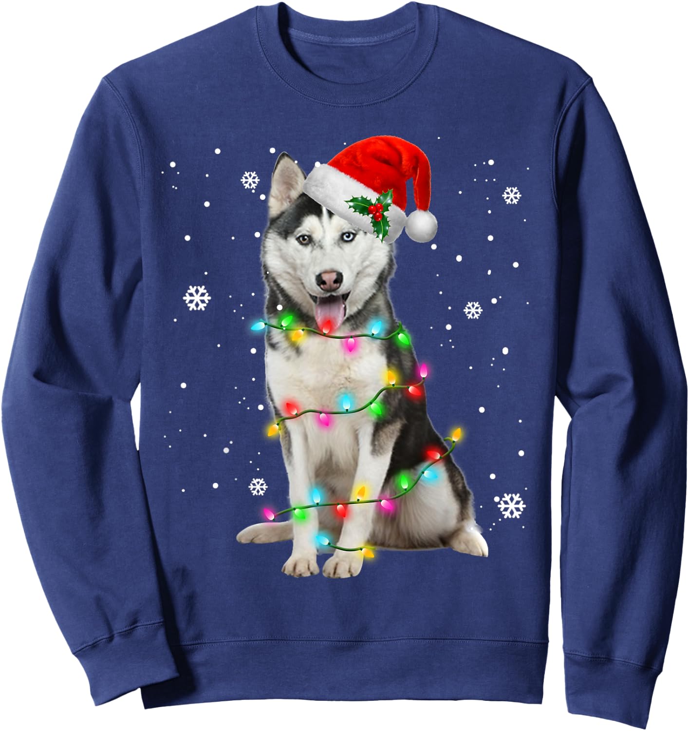 Husky Dog Santa Hat Christmas Tree Xmas Gifts For Dogs Lover Women Kids Sweatshirt - Sweatshirt | Navy