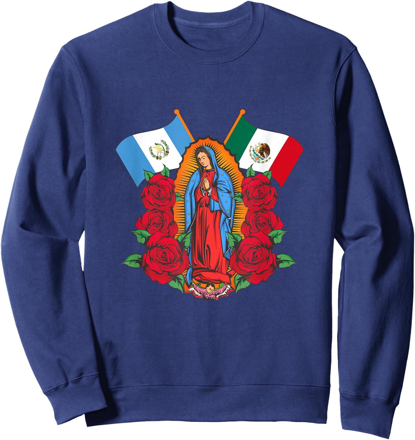 Virgen de Guadalupe con bandera de Guatemala y México Sweatshirt - Sweatshirt | Navy