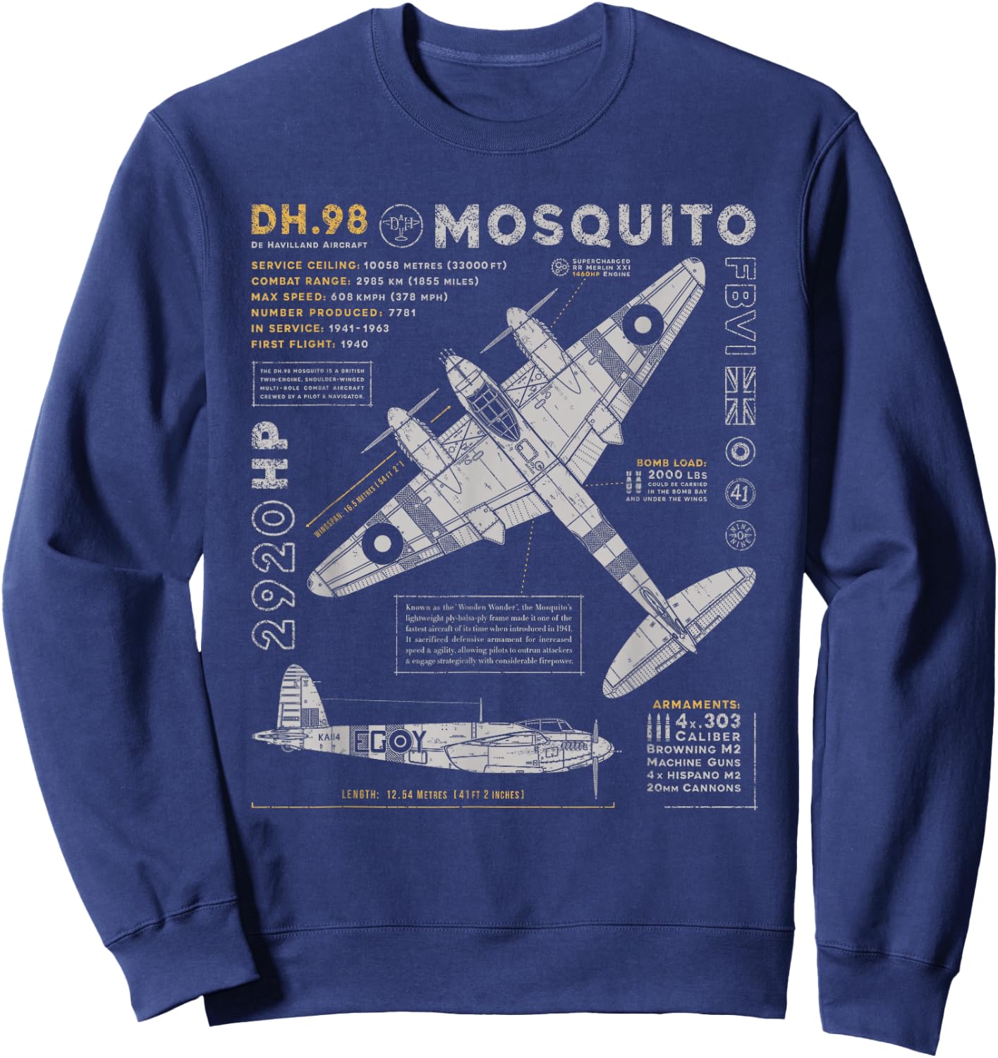 de Havilland Mosquito Fighter Bomber | British WW2 RAF DH.98 Sweatshirt - Sweatshirt | Navy