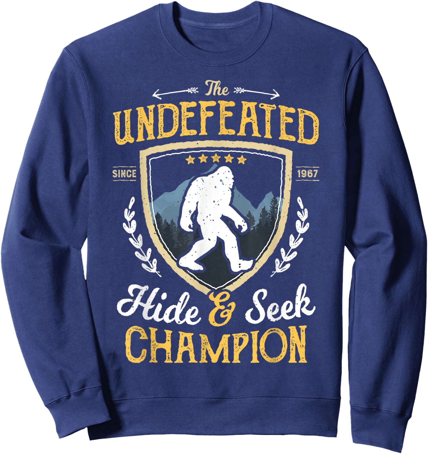 Bigfoot Hide and Seek Champion Funny Sasquatch Retro Vintage Sweatshirt - Sweatshirt | Navy