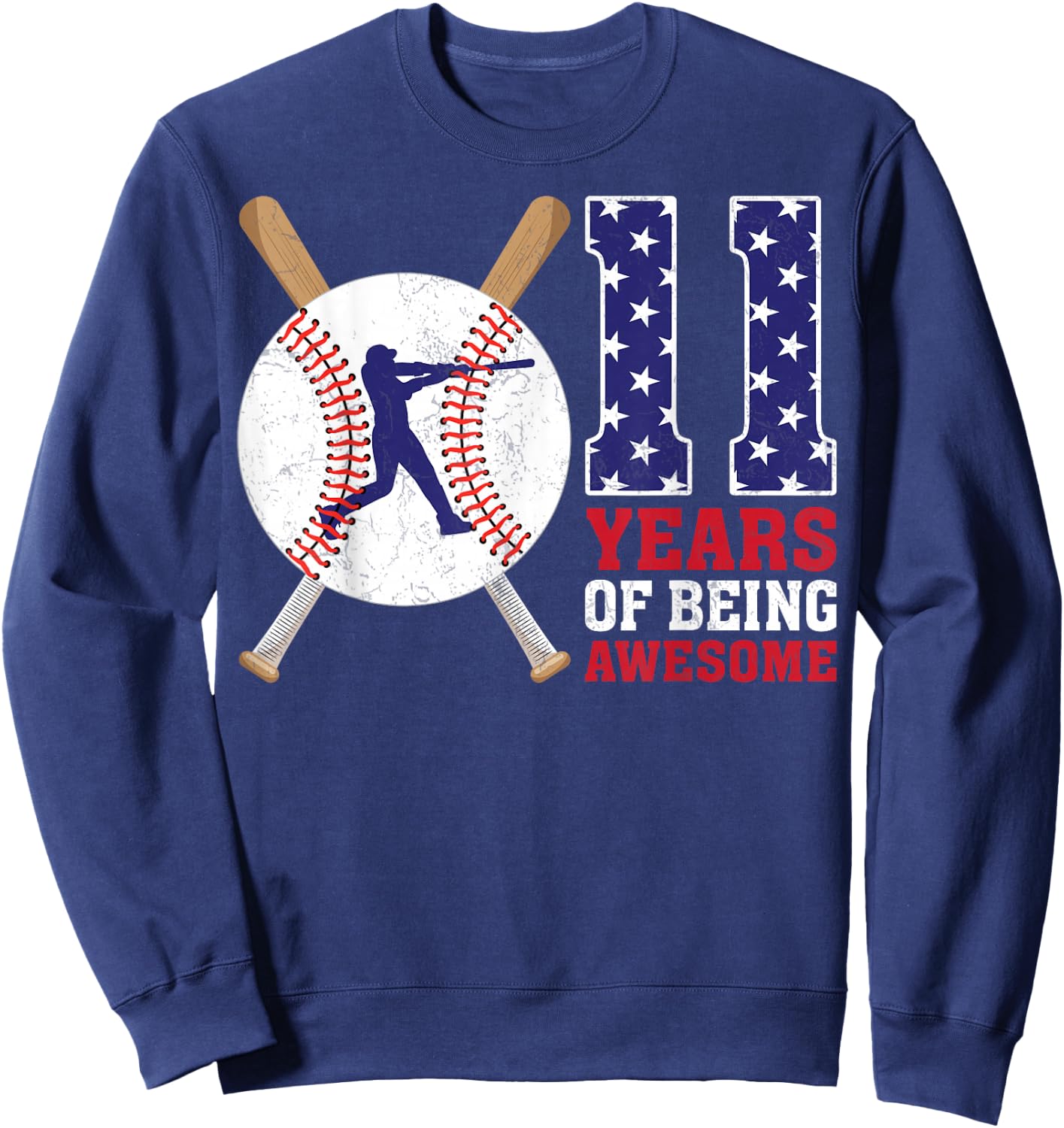 11 Years Old Baseball Player 11th Birthday Party Girls Boys Sweatshirt - Sweatshirt | Navy