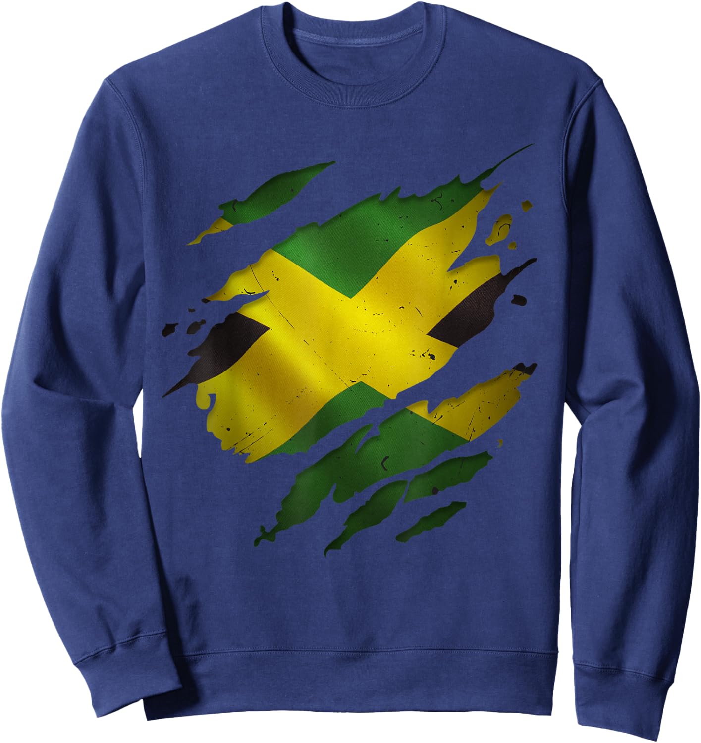 Jamaica Flag Ripped Scratch Heritage Culture Proud Jamaican Sweatshirt - Sweatshirt | Navy