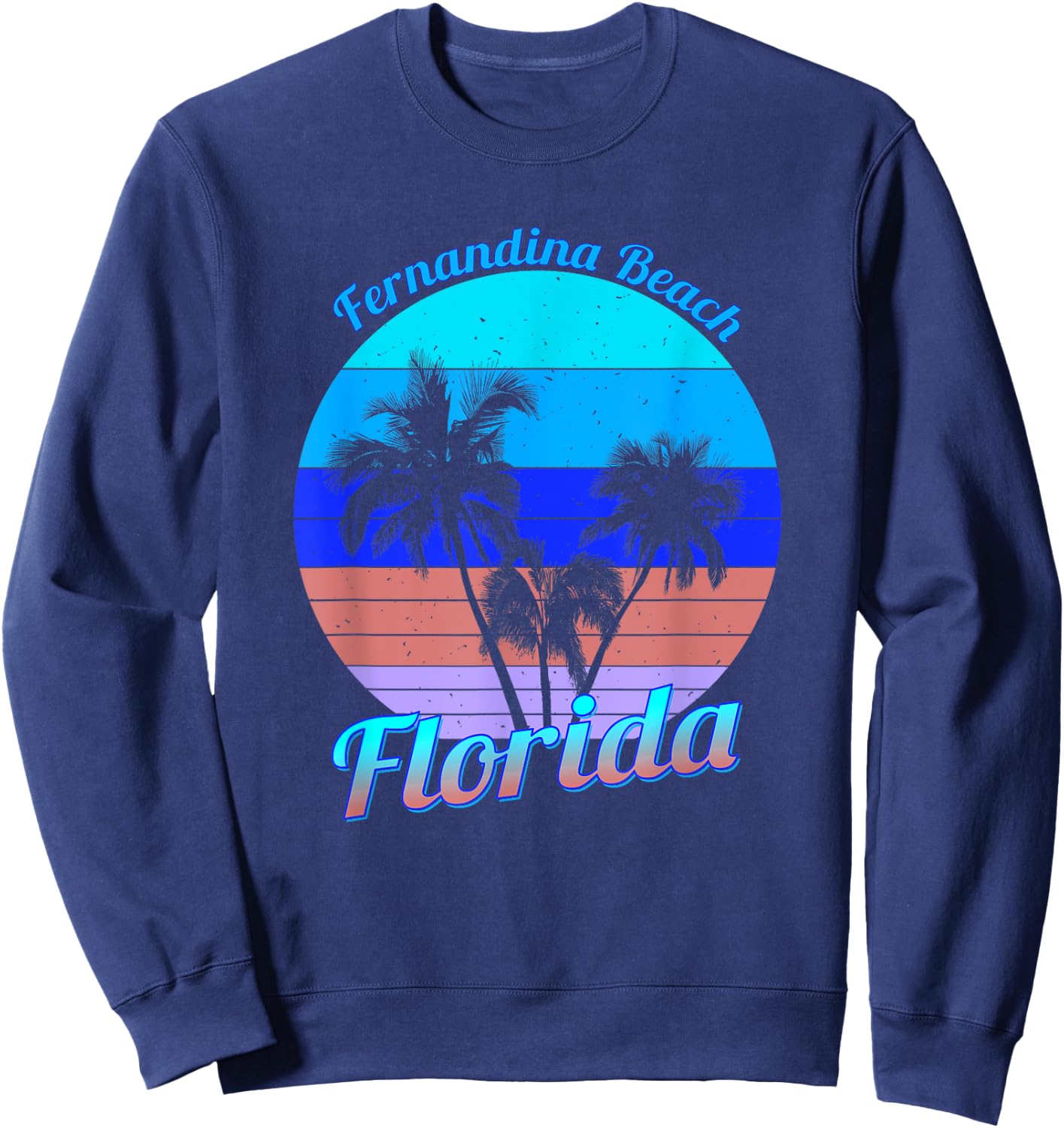 Fernandina Beach Florida Retro Tropical Palm Trees Vacation Sweatshirt - Sweatshirt | Navy